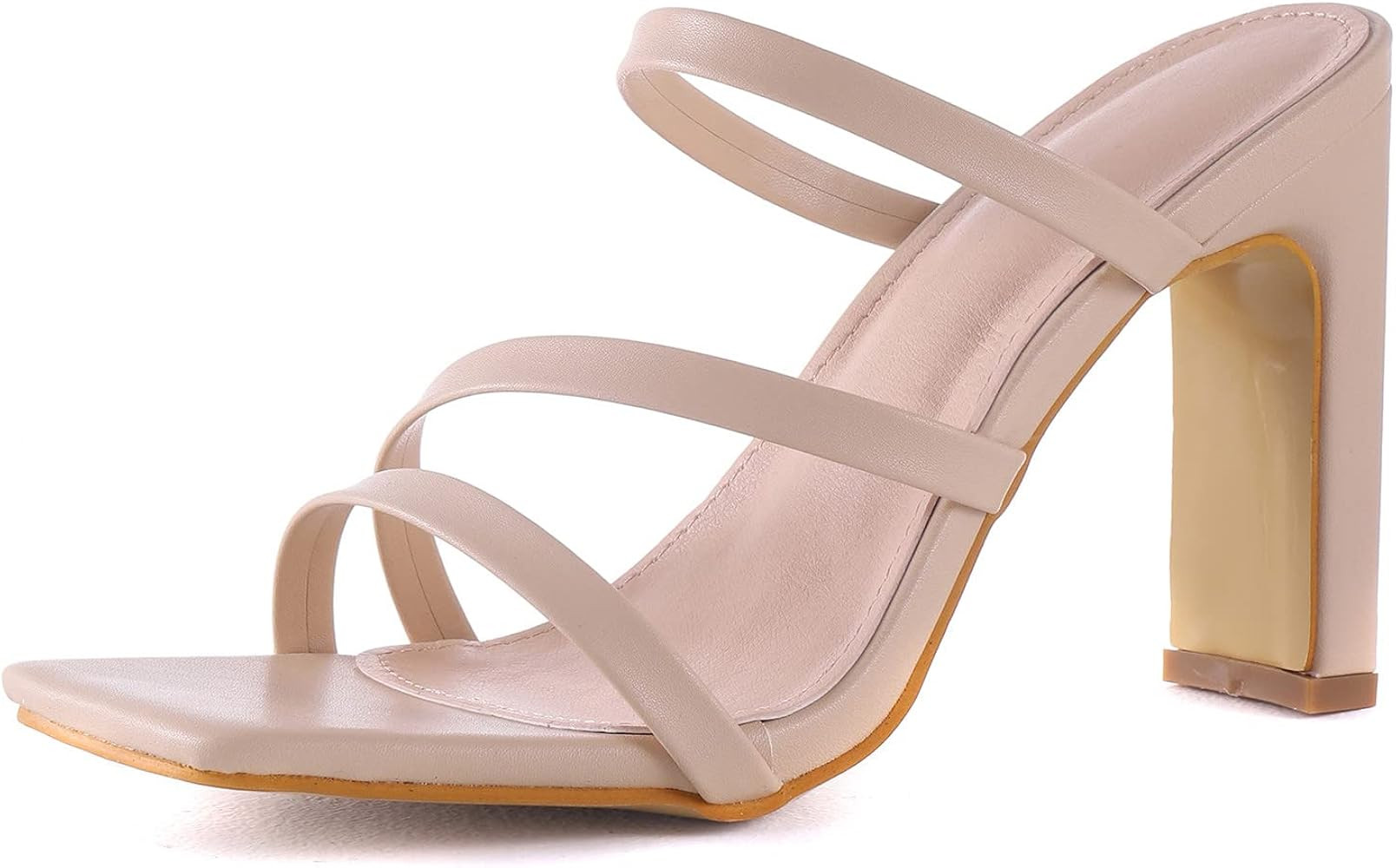 LACUONE Women's High Heels Square Toe Sandals Block Heeled Strappy Mules Backless Slippers | Amazon (US)