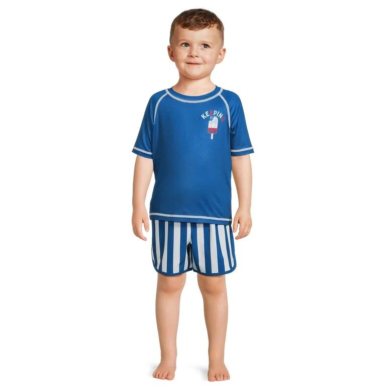 Wonder Nation Toddler Boy Short Sleeve Rash Guard Swim Set, Sizes 12M-5T | Walmart (US)