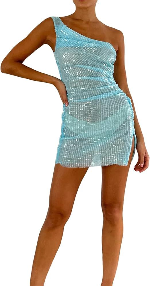 YHLZBNH Women Long Bodycon Dress Sequins See-Through Sleeveless Sling Slit Dress Summer Beach Par... | Amazon (US)