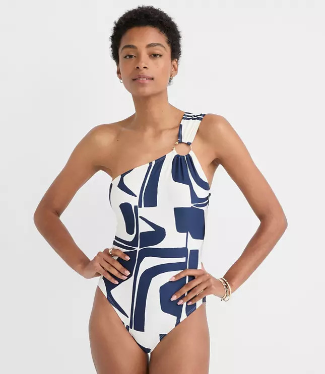 LOFT Beach Geo Ring Asymmetric One Piece Swimsuit | LOFT