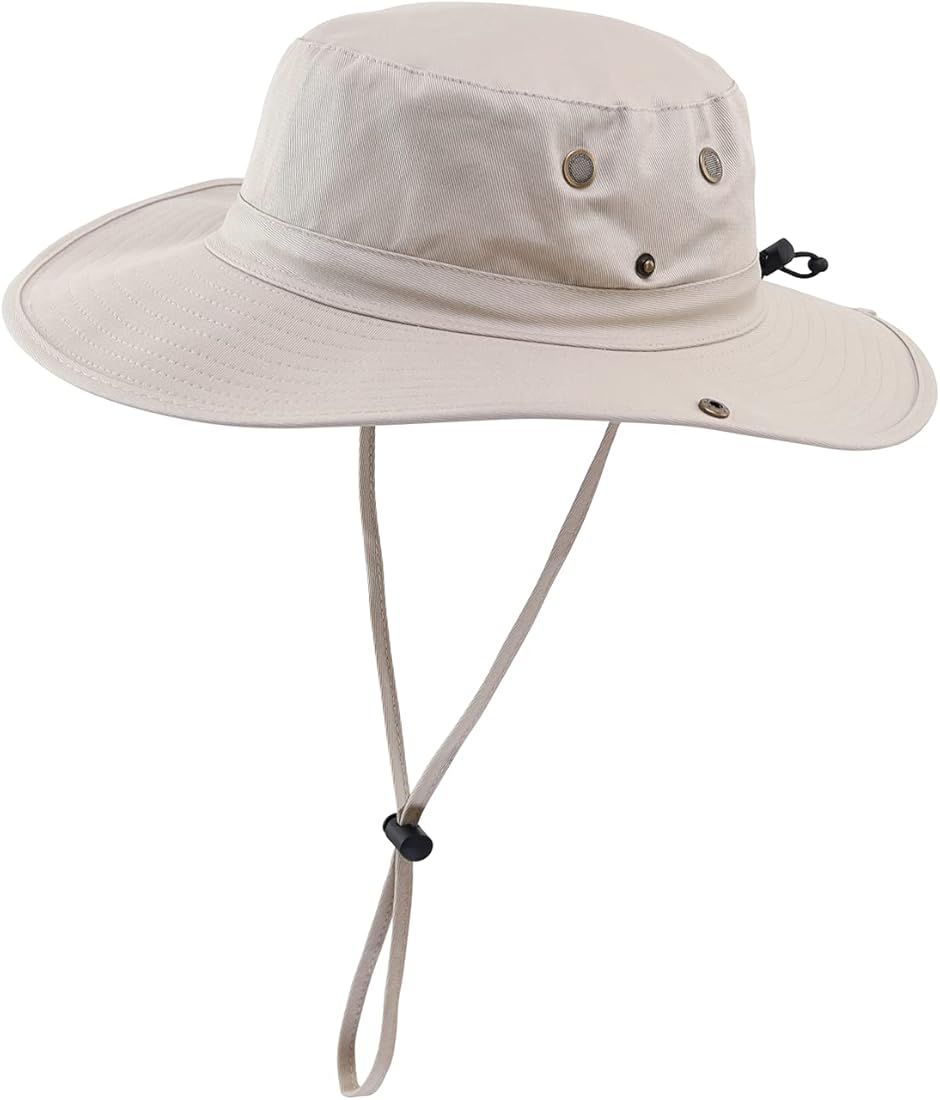 LLmoway Women Fishing Sun Hat Wide Brim Breathable Cotton Safari Hat with Strap | Amazon (US)