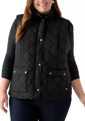 Gloria Vanderbilt Women's Plus Size Quilted Vest, Black, 1X | Belk