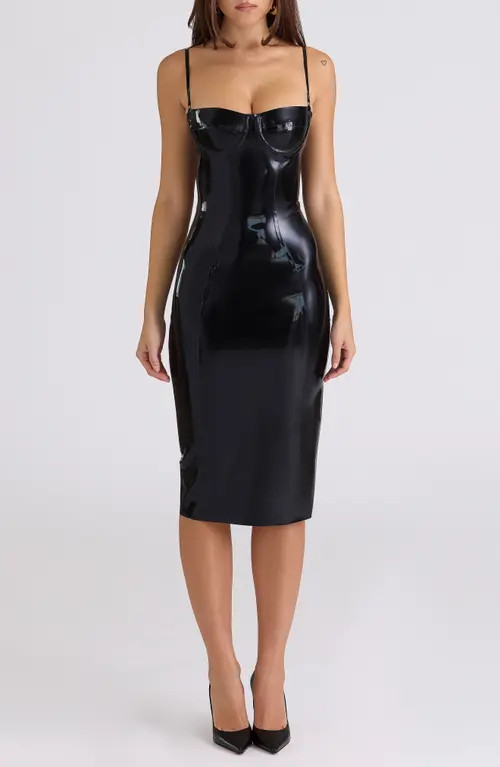HOUSE OF CB Noella Latex Midi Dress in Black at Nordstrom, Size X-Small A | Nordstrom