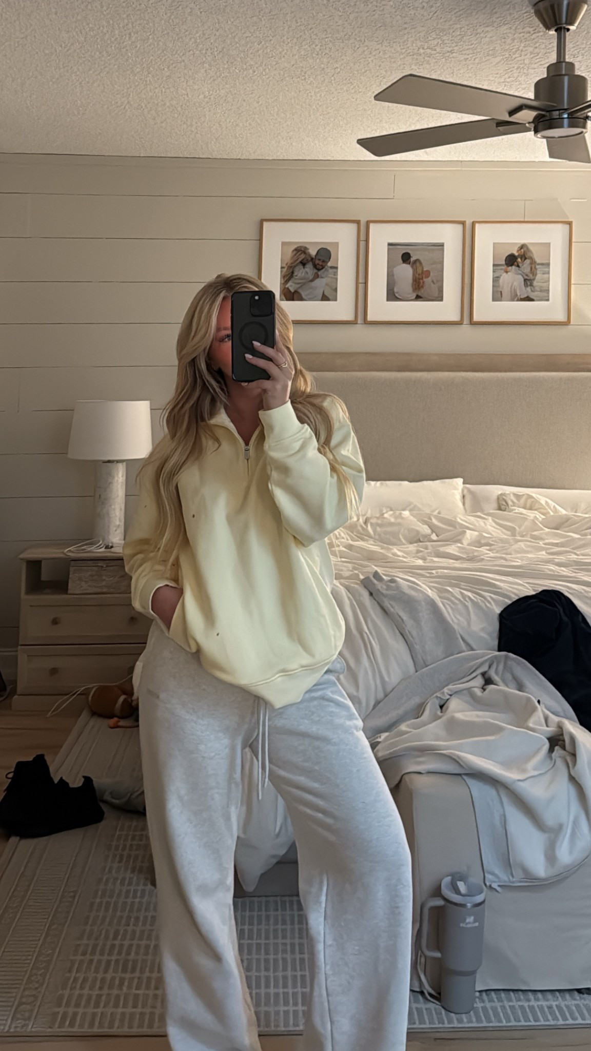 Butter yellow quarter zip crewneck is a size small and aritzia sweats are a size small too! 💛🧈