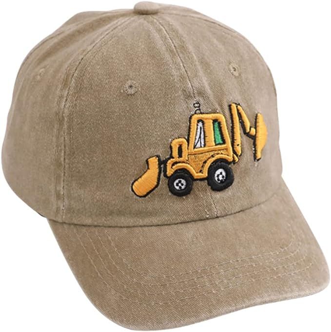 Cute Embroidery Excavator Kids Baseball Cap Adjustable Cotton Washed Vintage Cowboy Hat for Boys ... | Amazon (US)