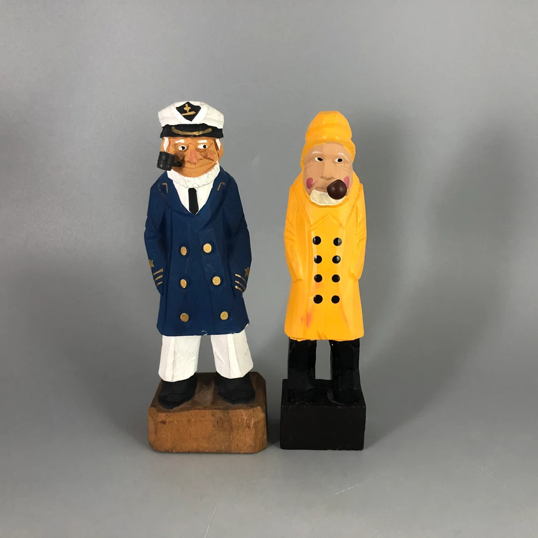 Captain Fisherman Sailor Wood Folk Art  Set of 2  Height - Etsy | Etsy (US)