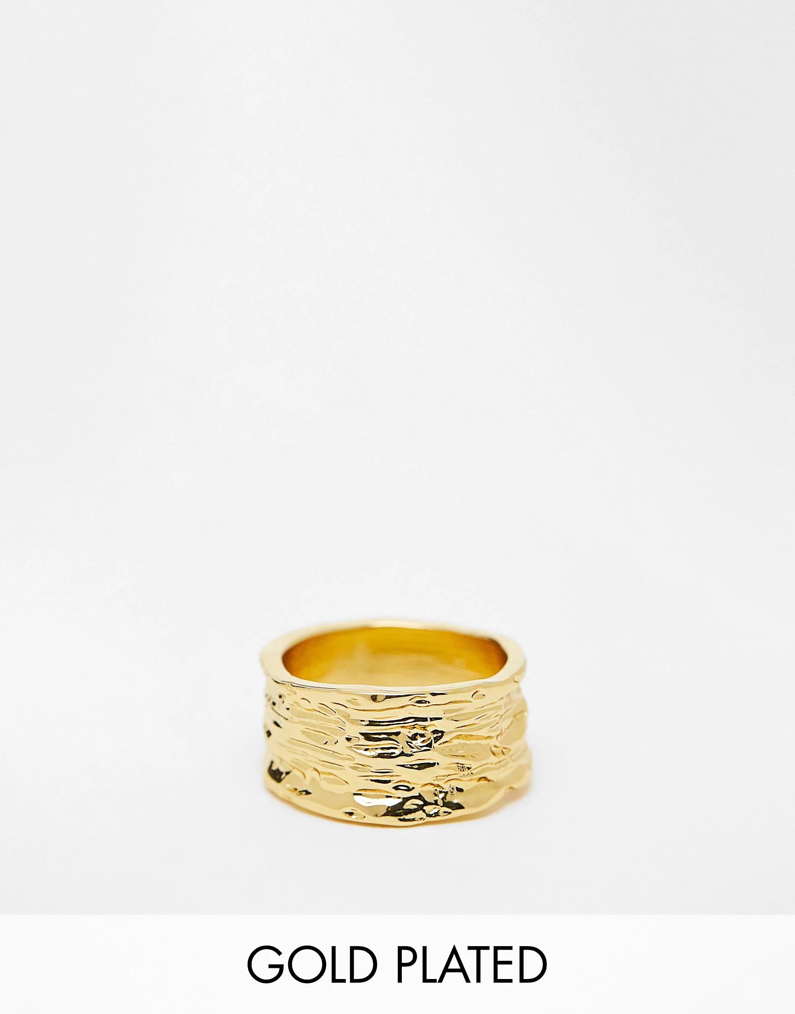 ASOS DESIGN 14k gold plate ring with hammered design in gold tone | ASOS | ASOS (Global)
