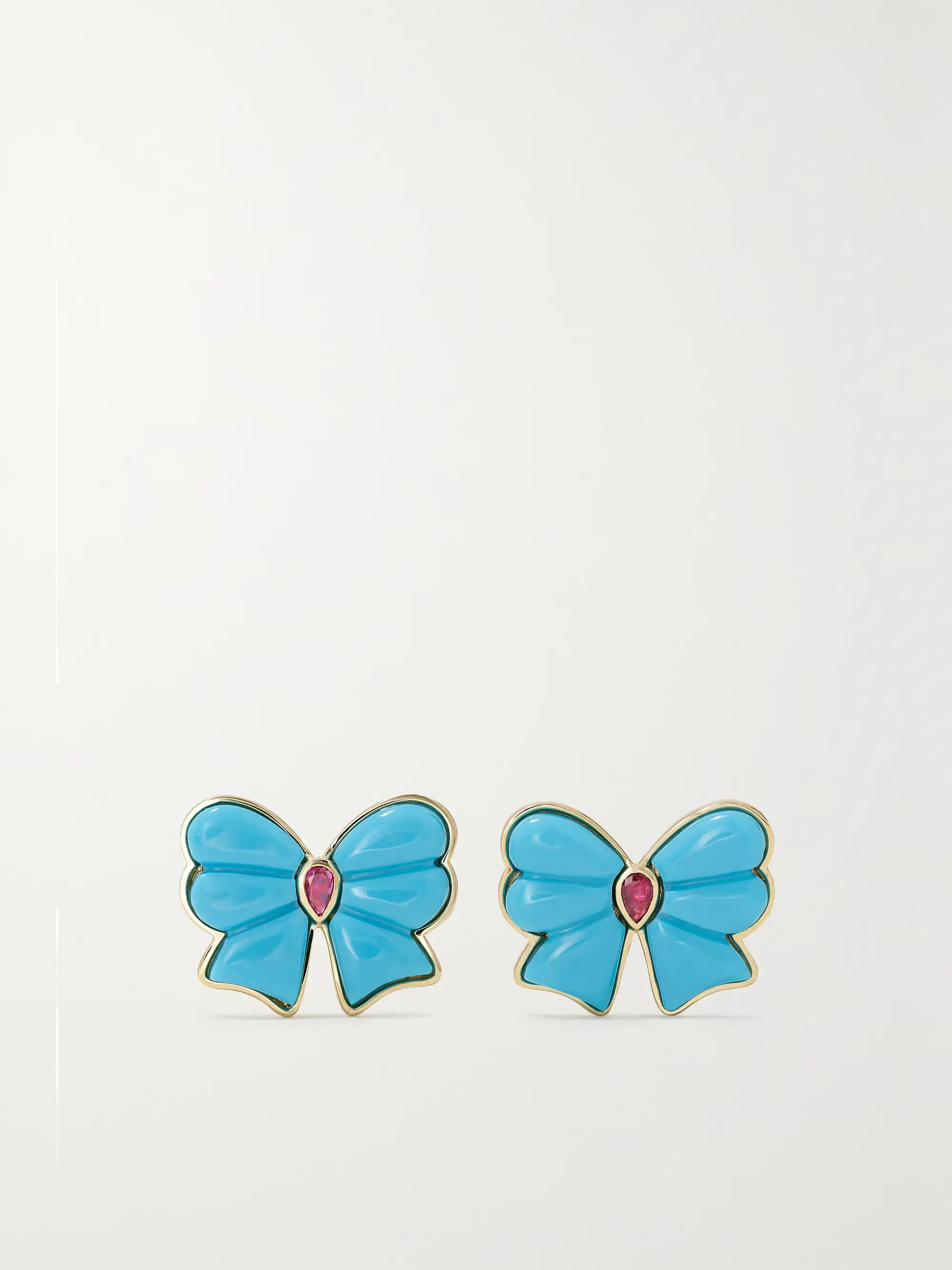 Blue Berkeley Small Bow 14-karat gold, turquoise and pink sapphire earrings | MASON AND BOOKS | N... | NET-A-PORTER (US)