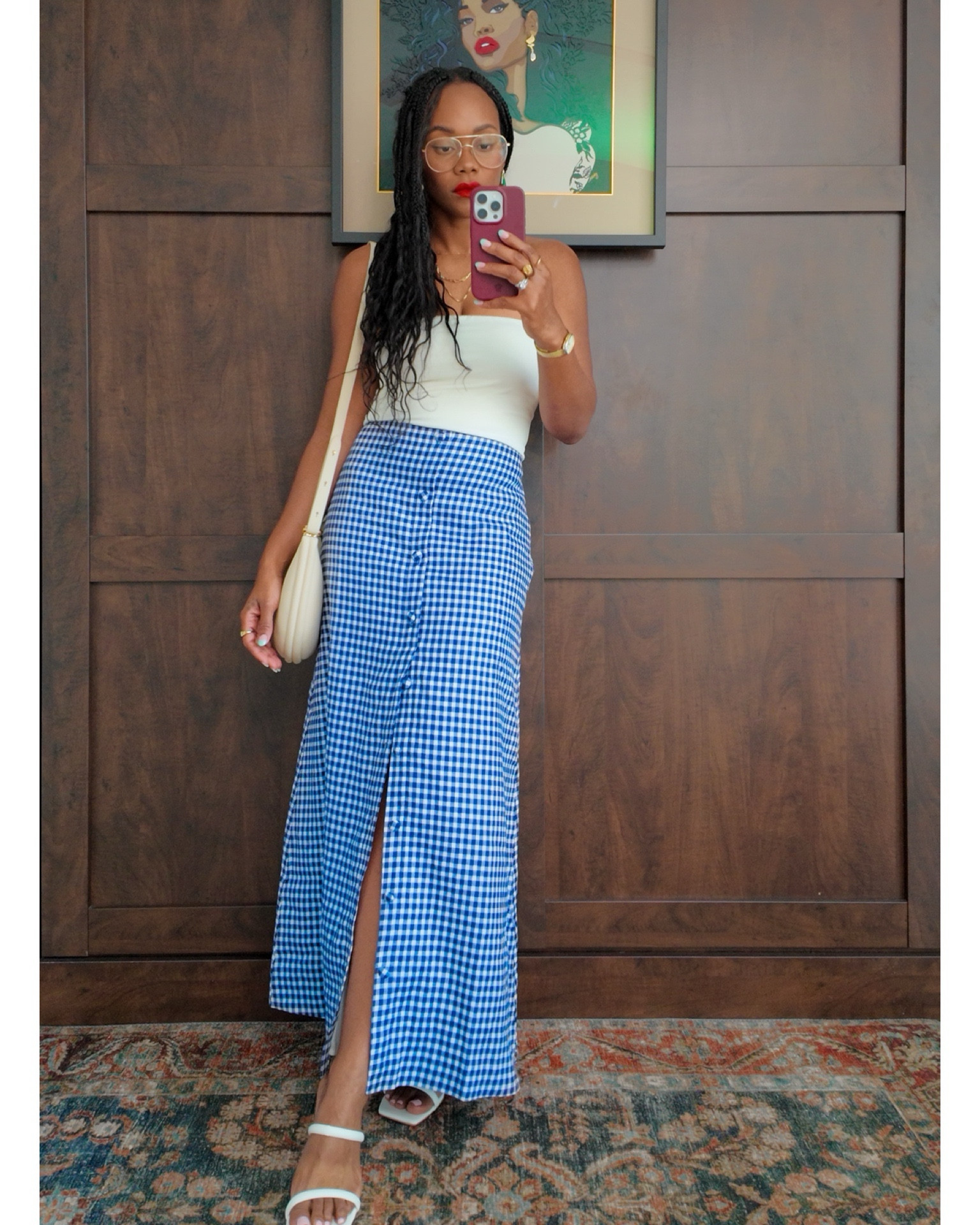 This bottom down split skirt from reformation is a staple. Wearing a size 2 (usually a 4 but this skirt runs larger). I Ultimately went with the off white bag and shoes but probably will repeat the fit with the burgundy tomorrow :)

#LTKxMadewell #LTKShoeCrush #LTKItBag