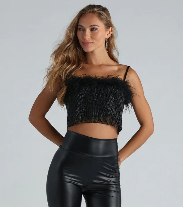 Meet For Drinks Marabou Rhinestone Chainmail Top | Windsor Stores