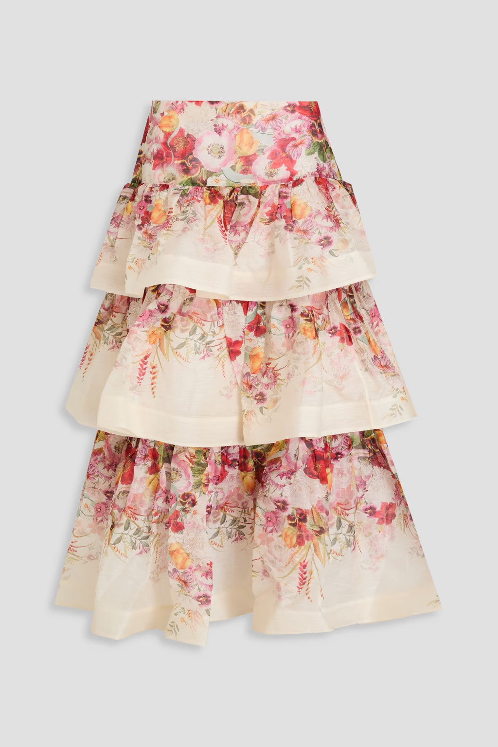 Tiered floral-print linen and silk-blend gauze midi skirt | The Outnet (US and CA)
