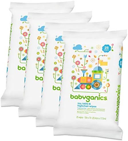 Babyganics Toy, Table & Highchair Wipes, 25 Count, 4 Pack | Amazon (US)