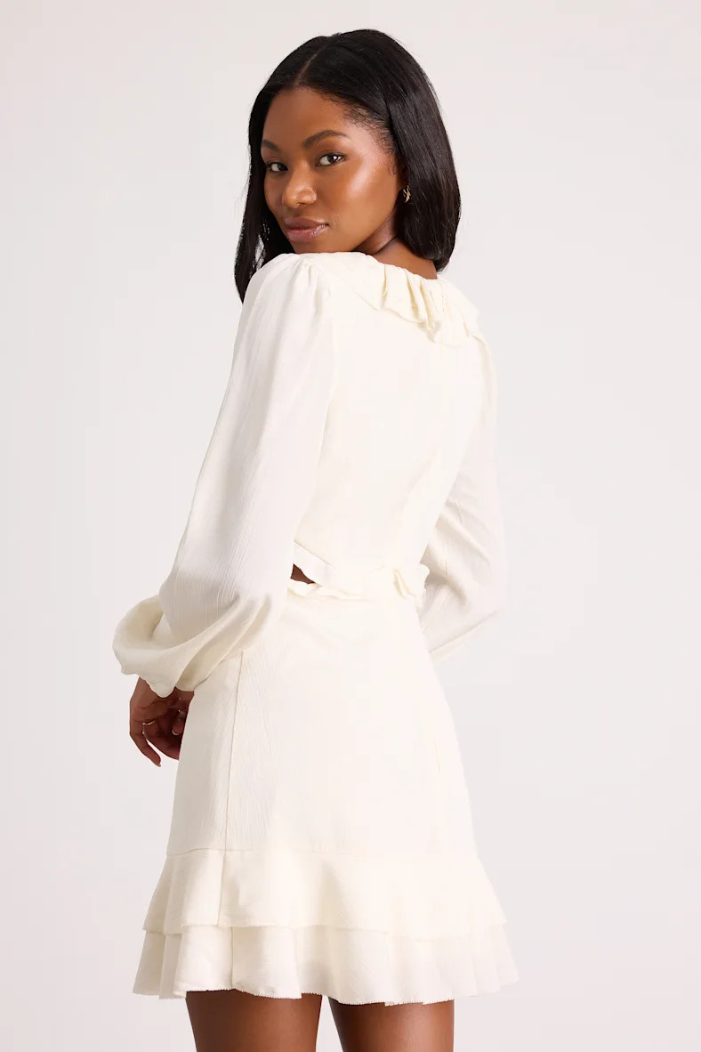 Castilla Ivory Ruffled Long Sleeve Mini Dress | Lulus