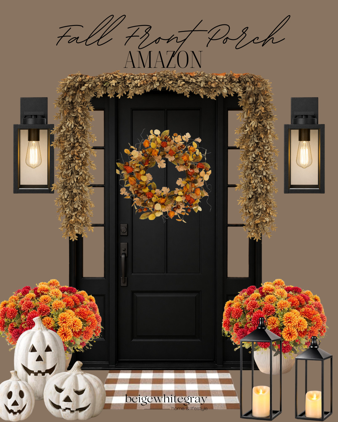 Fall Front Porch Amazon, fall front porch decor, amazon fall decor, front porch decorating ideas, fall porch inspiration, outdoor fall decor, black front door, fall wreath, fall garland, outdoor lanterns, porch lanterns, pumpkin decor, jack o lanterns, faux mums, buffalo check rug, layered doormat, neutral fall decor, cozy front porch, autumn decorating ideas, curb appeal, front door styling, seasonal porch decor, affordable fall decor, amazon home finds, fall home inspiration, halloween porch decor

#LTKSeasonal #LTKHome #LTKSaleAlert