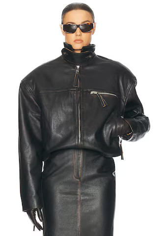 Helsa The Leather Oversized Moto Jacket in Black | FWRD 
