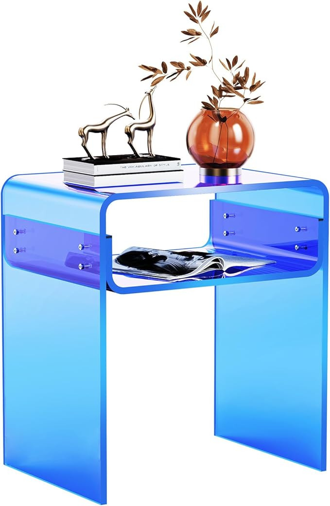 solaround Clear Acrylic End Table 2-Tier Bedside nightstand for Living Room Bedroom Home Decor (B... | Amazon (US)