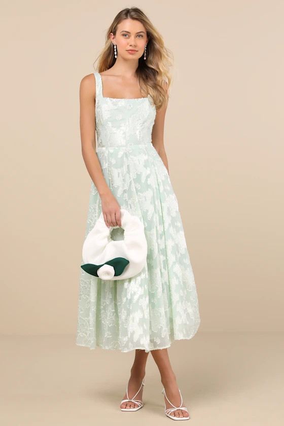 Loira Mint Burnout Jacquard Lace-Up Midi Dress | Lulus