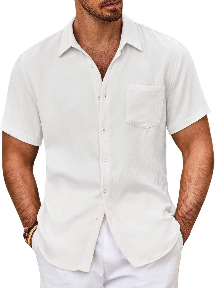 COOFANDY Mens Button Down Short Sleeve Shirt Casual Shirts Summer Beach Textured Shirts with Pock... | Amazon (US)
