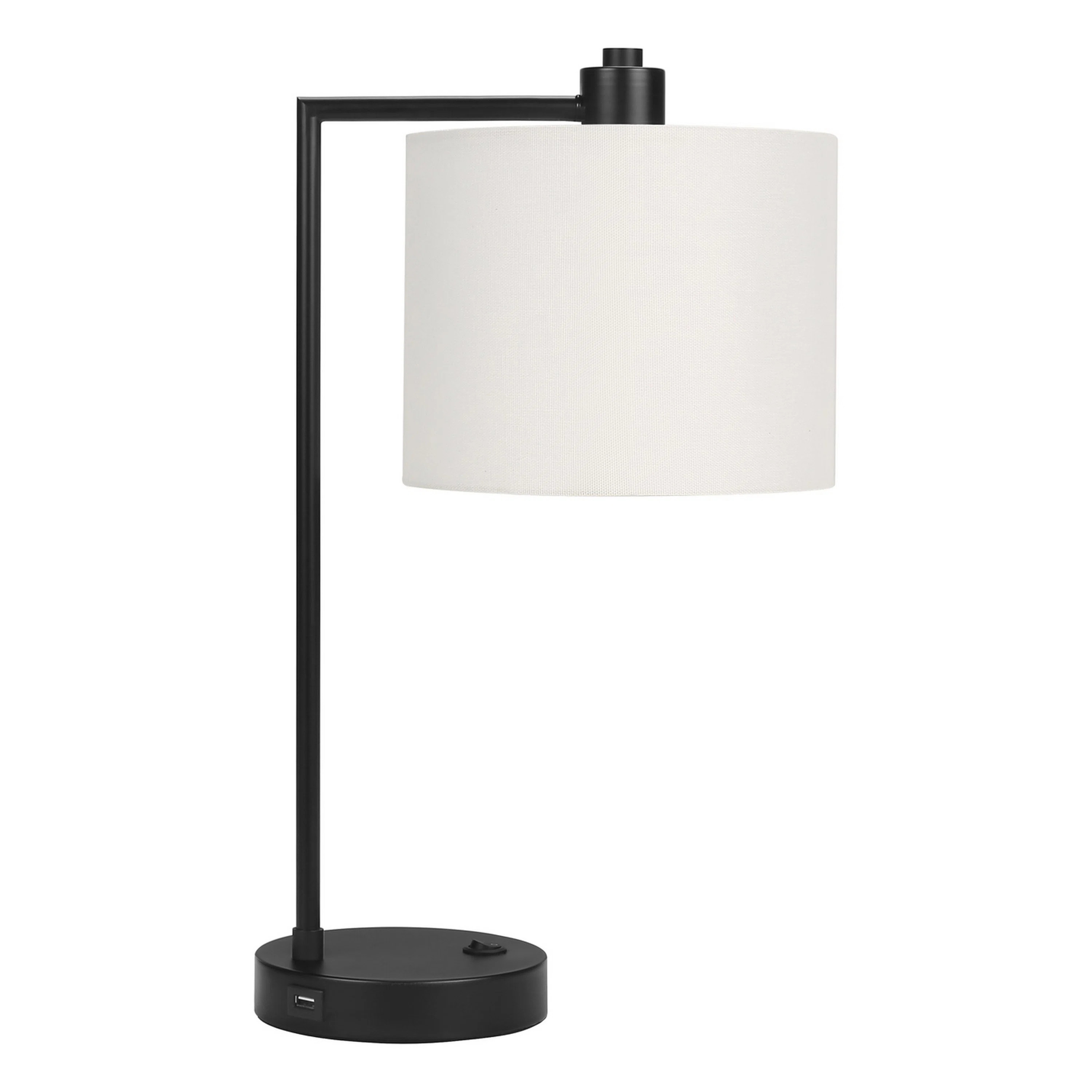 Benjara Desk Lamp, Ivory Fabric Drum Shade, USB Port, Black Metal, 19 Inch | Wayfair | Wayfair North America
