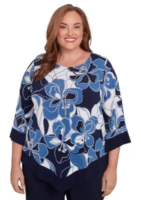Alfred Dunner Women's Plus Size Classics Patch Floral Top, Navy Blue, 2XL | Belk