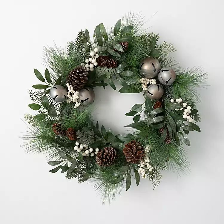 Silver Bells and Sparkle Berry Wreath, 24 in. | Kirkland's Home
