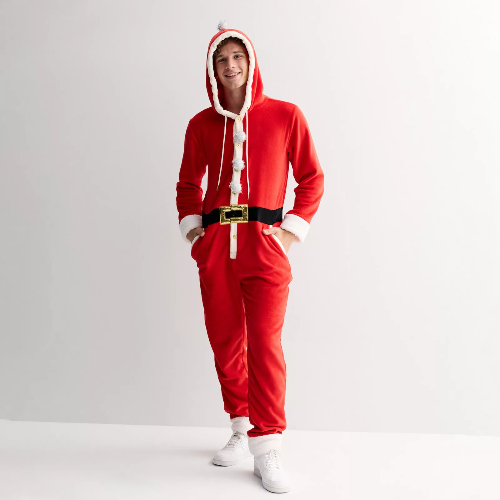 Men's Long Sleeve Santa Hoodie Pom Pom Romper, Size: XL, Red Holiday | Kohl's