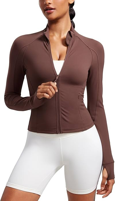 CRZ YOGA Butterluxe Womens Cropped Slim Fit Workout Jackets - Weightless Track Athletic Full Zip ... | Amazon (US)