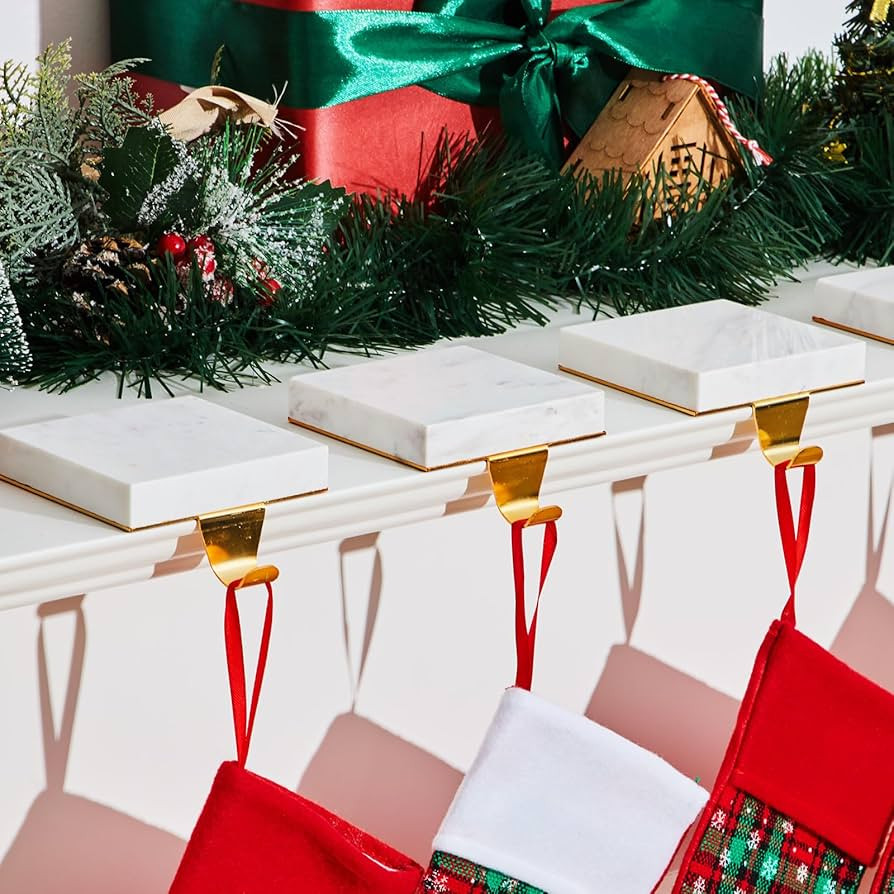 6 Pcs Christmas Stocking Holders for Mantle Marble Stocking Hangers Heavy Duty Hanging Hooks Xmas... | Amazon (US)