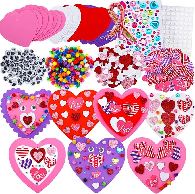JULBEAR 700 Pcs Valentine's Day Foam Heart Ornaments Craft DIY Kit with Foam Hearts Self-Adhesive... | Amazon (US)