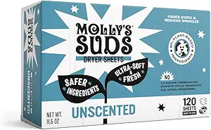 Molly's Suds Fabric Softener Dryer Sheets for Sensitive Skin | Plant-Based Static Reducer, Plasti... | Amazon (US)