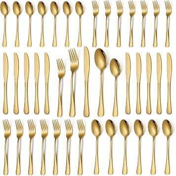 Gold Silverware Set, 30-Piece Gold Flatware Cutlery Utensils Set for 6, Stainless Steel Knives Sp... | Amazon (US)