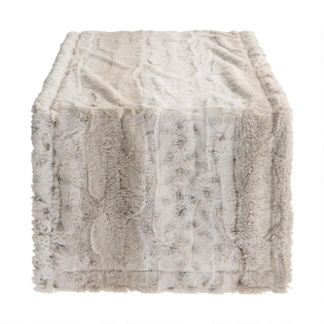 Pier Place Faux Fur Spotted Snow Leopard Table Runner | World Market