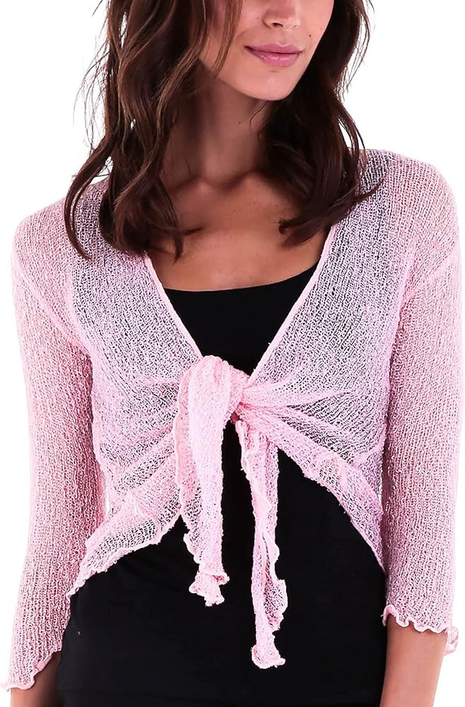 SHU-SHI Women’s Sheer 3/4 Sleeve Shrug Lightweight Mesh Knit Dressy Summer Cover Up, Open Front... | Amazon (US)