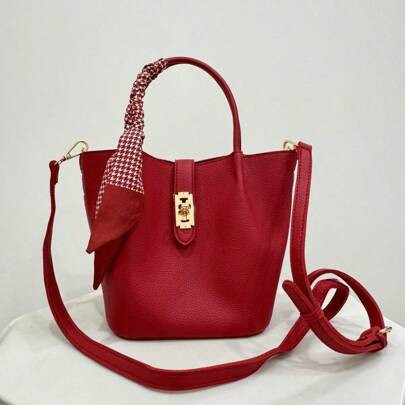 Bucket Bag, Red, Female, New Style Portable Niche Basket Bag Fashionable High-End Shoulder Messenger Bag | SHEIN