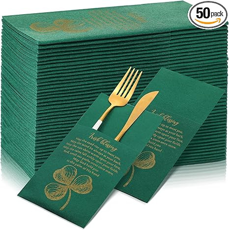 Tenceur 50 Pcs St. Patrick's Day Irish Blessing Paper Napkins 16x16'' Disposable Green Paper Napk... | Amazon (US)