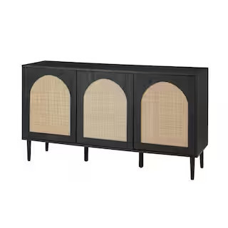Mercury 56 in. Wide Black Sideboard with 3-Doors | The Home Depot