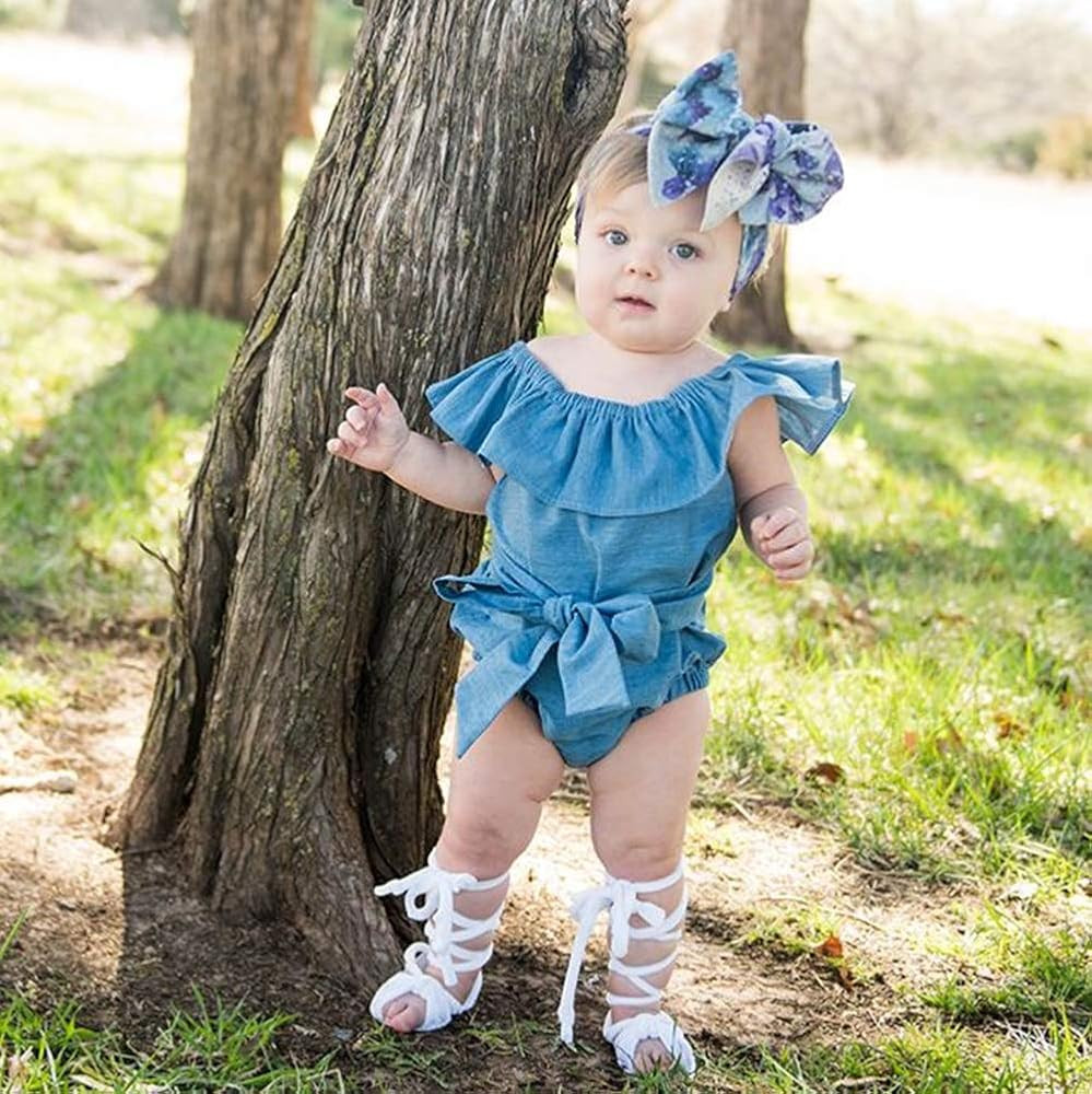 Newborn Kids Baby Girls Front Bowknot Bodysuit Romper Jumpsuit Outfits Set 0-24M | Amazon (US)