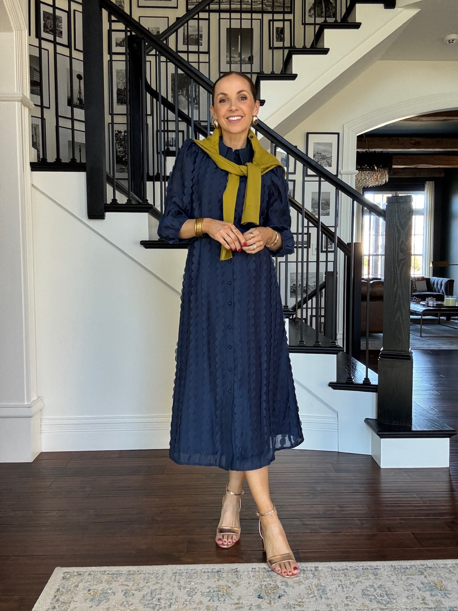 @Next US dress layered with a chartreuse sweater! Brightens up a dark dress 

#LTKgrwm