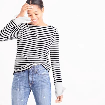 Striped boatneck T-shirt with built-in cuffs | J.Crew US