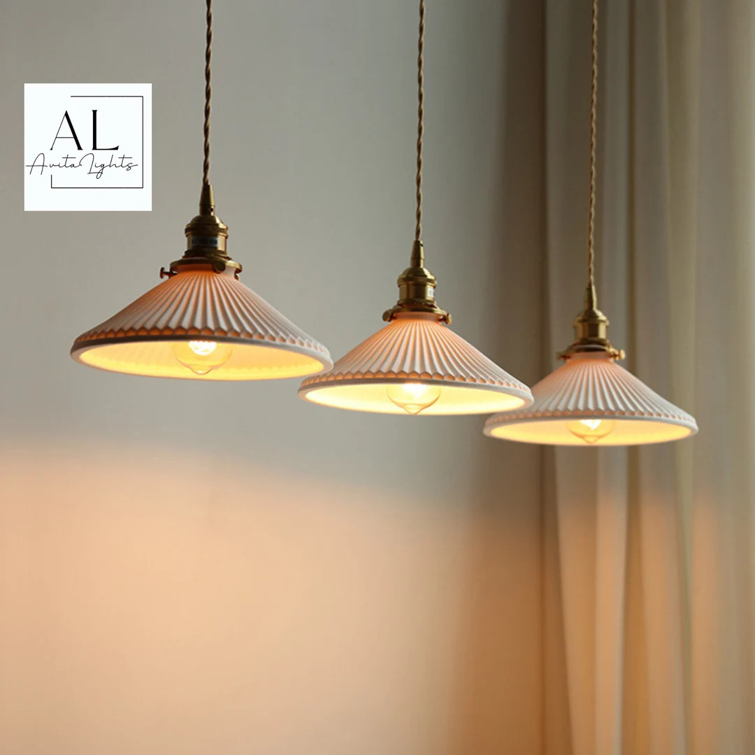 Ceramic Shade Brass Ceiling Pendant Light Fixture Lighting Pendant Lamp Chandelier Industrial Uni... | Etsy (US)