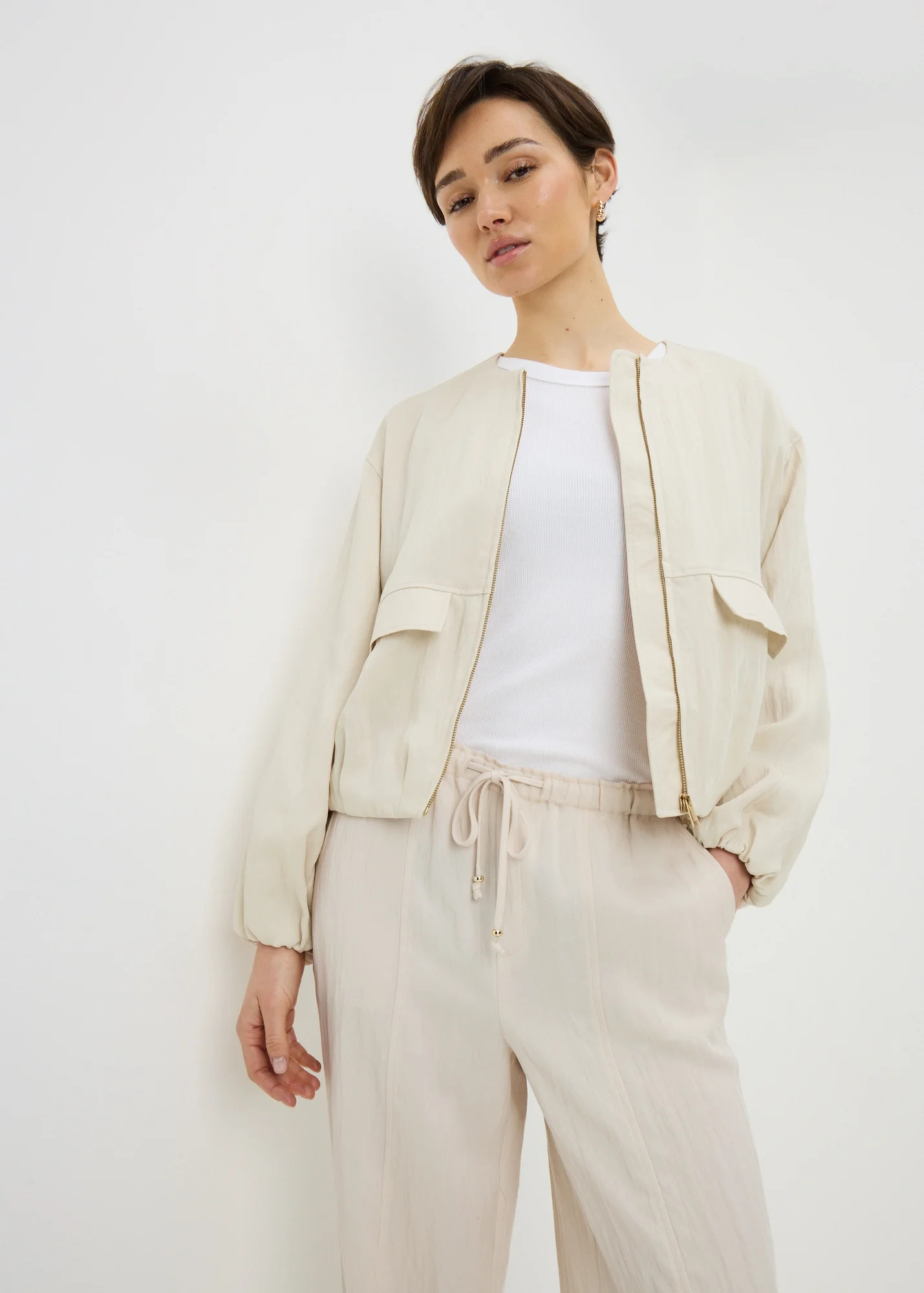 Stone Lyocell Co Ord Bomber Jacket | Matalan (UK)