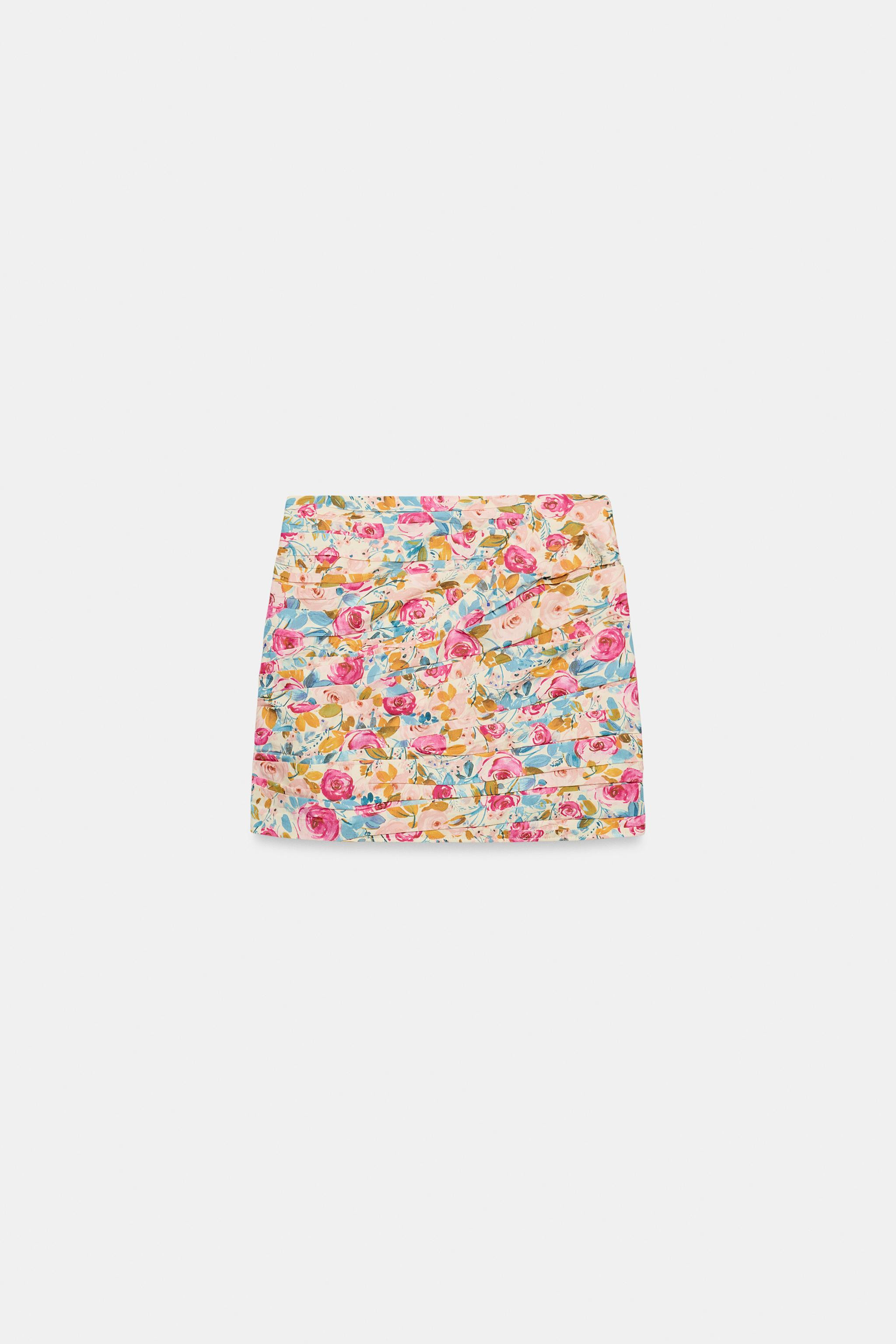 DRAPED FLORAL PRINT MINI SKIRT | Zara US