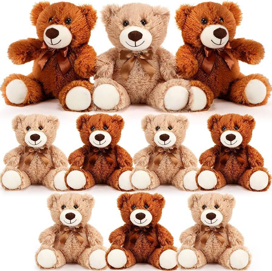 Skylety 10 Pcs Bears Bulk Stuffed Animal Plush Toys 10-14 Inches Birthday Party Favors(Brown, Kha... | Amazon (US)
