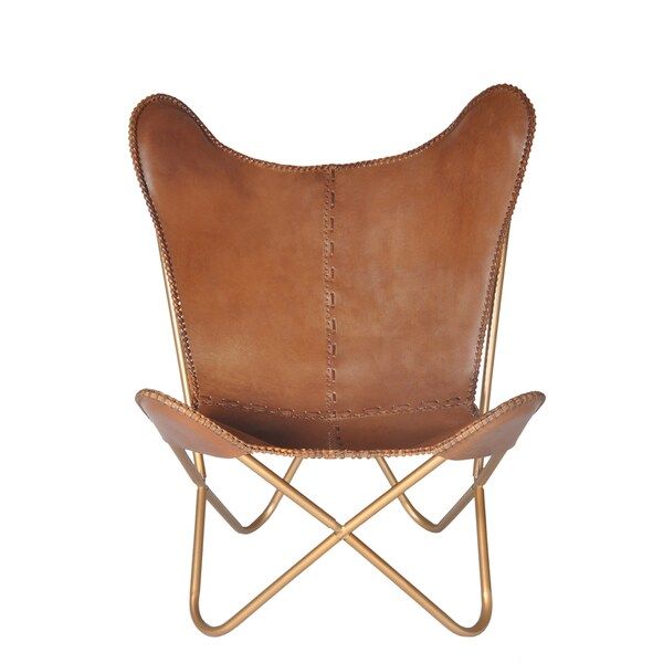 Carbon Loft Larkin Chestnut Leather Butterfly Chair | Bed Bath & Beyond