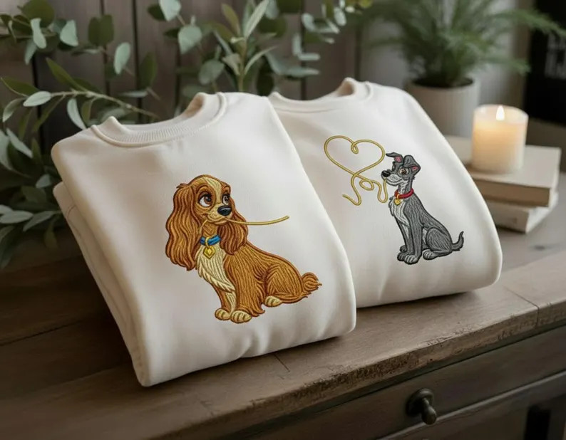 EMBROIDERED Vintage Lady and the Tramp Sweatshirt, Romantic Disney Matching Couple Sweater, Disne... | Etsy (US)
