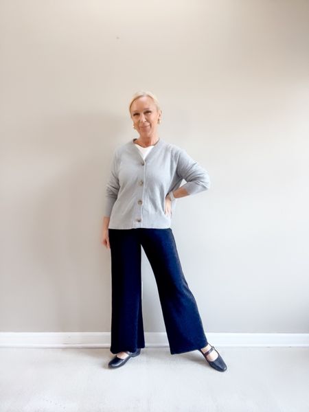 Personal Uniform = Gray Cardigan + Tee + Comfy Pants + Ballet Flats

#LTKshoecrush #LTKover40 #LTKSeasonal