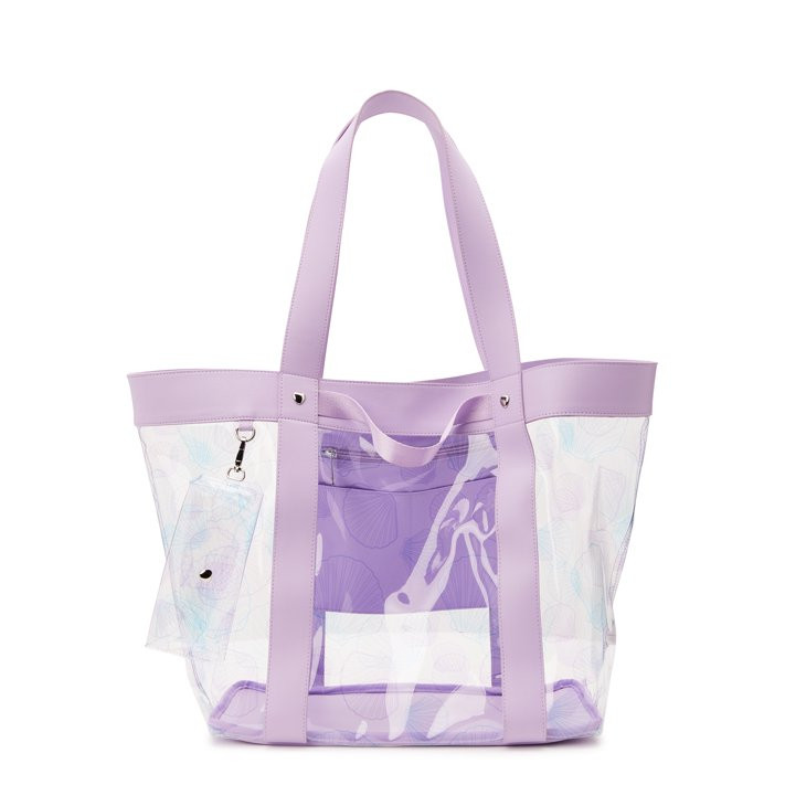 No Boundaries Women's Vinyl Beach Tote with Removable Glasses Case, Purple | Walmart (US)