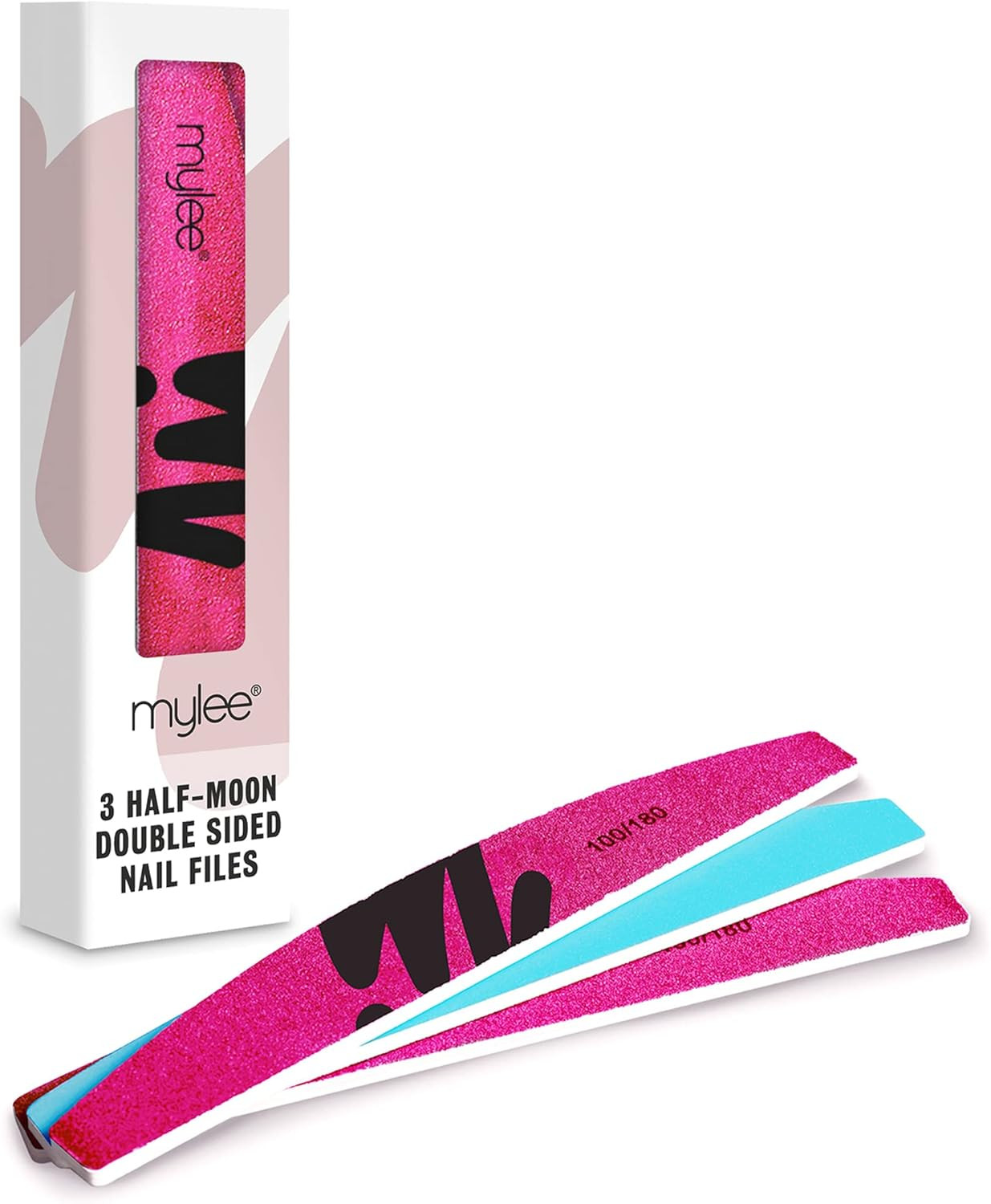 Mylee 3 Pack Double Sided Half Moon Nail File 100/180 Grit - Salon Quality Nails, Professional Ma... | Amazon (UK)