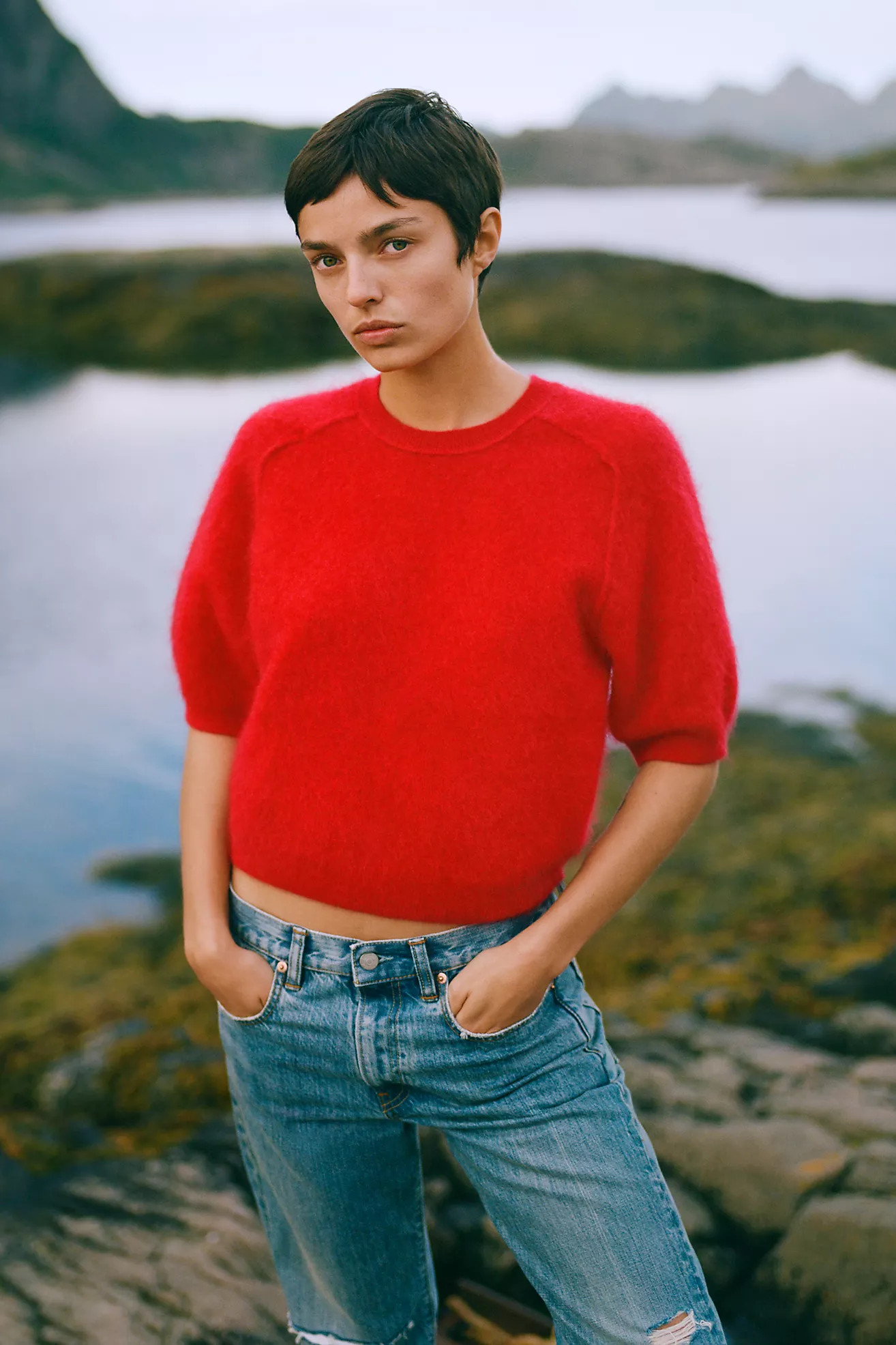 Pilcro Kaia 100% Brushed Cashmere Short Sleeve Sweater | Anthropologie (US)