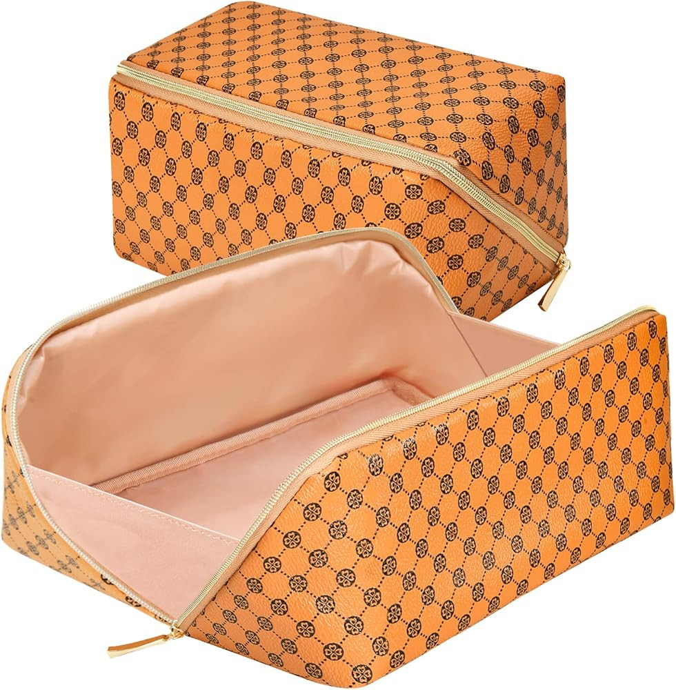 Portable Makeup Bag Opens Flat for Easy Access,Waterproof Large Cosmetic Bag Toiletry Bag,Travel ... | Amazon (US)